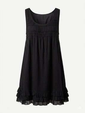 Anthropologie Maeve Black Babydoll Maiden Dress Scoop Neck Chiffon Ruffle Lace M
